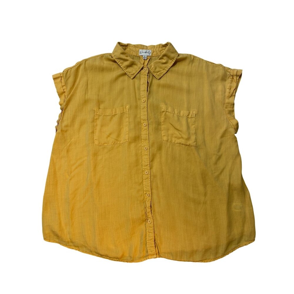 Wonderly Womens Mustard Yellow Button-Up Sleeveless Top Collar Pockets 1X 1809